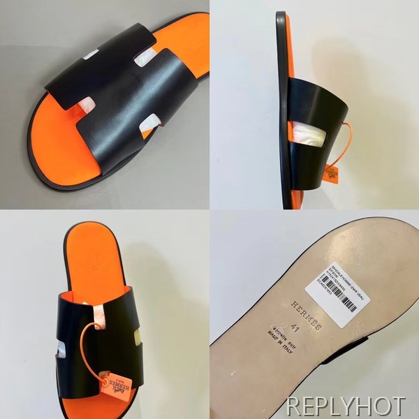 에르메스 2022 투톤 오렌지 블랙 이즈미르 샌들
