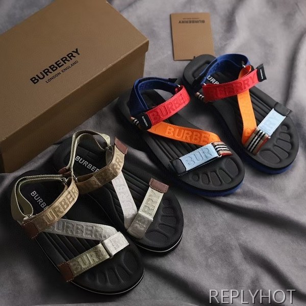 버버리 2022 아이콘 로고 스트라이프 샌들