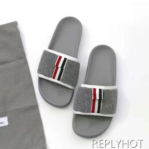 톰브라운 2022 그레이  화이트  파이핑 울 레이어 비치 샌들 슬라이드