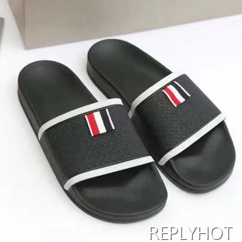 톰브라운 2022 블랙 화이트 파이핑 테이프 비치 샌들 슬라이드