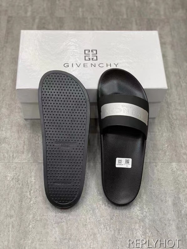 지방시 2021 실버 엠보로고 스트라이프 비치 샌들