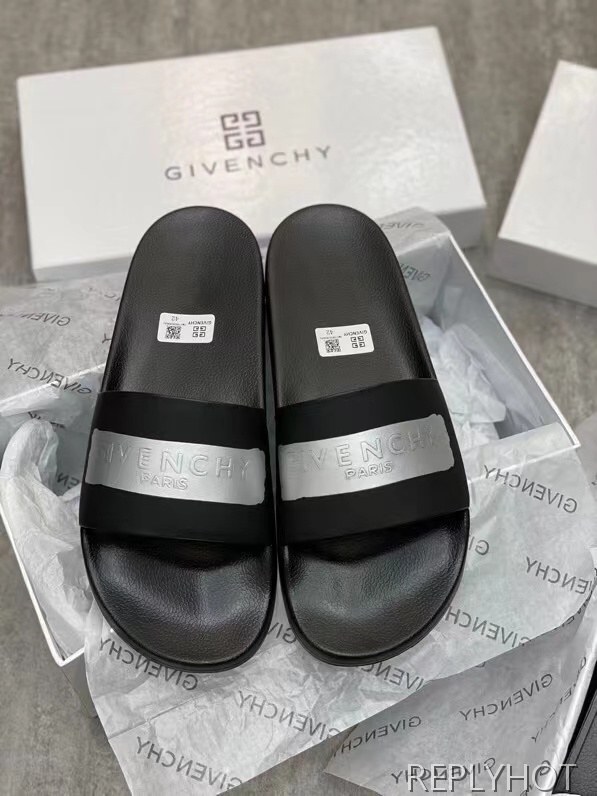 지방시 2021 실버 엠보로고 스트라이프 비치 샌들