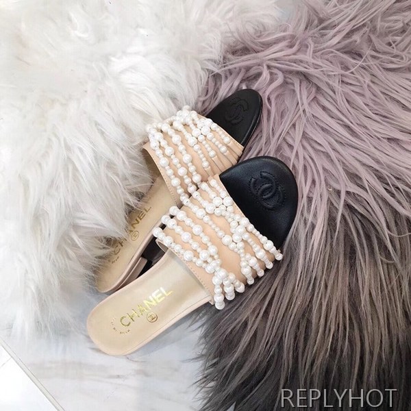 샤넬진주 슬리퍼 베이지