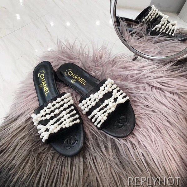 샤넬 진주 슬리퍼 블랙