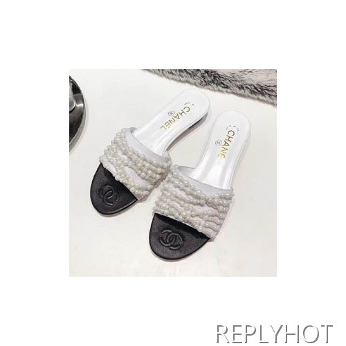 샤넬 진주 샌들 화이트