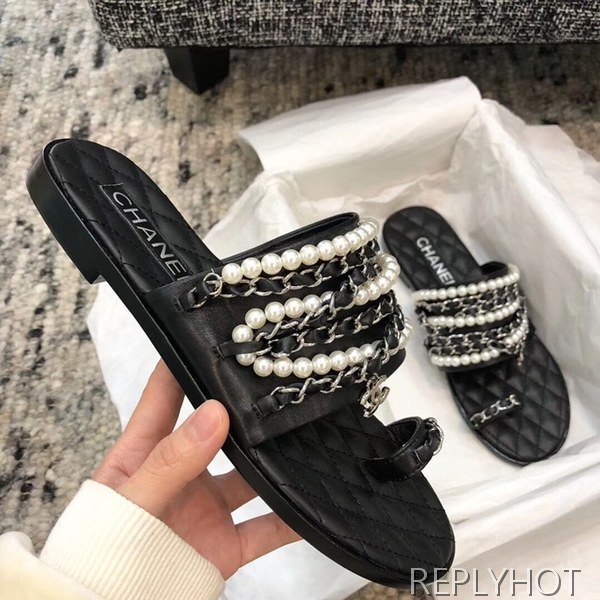 19 샤넬 체인 슬리퍼 블랙