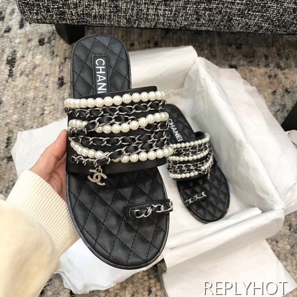 19 샤넬 체인 슬리퍼 블랙