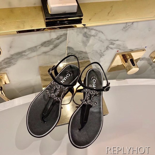 19 샤넬 cc로고 샌들 블랙