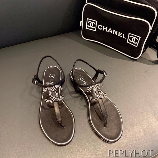 19 샤넬 cc로고 샌들 블랙