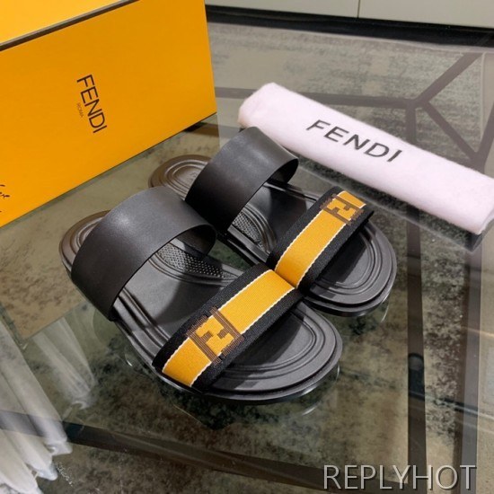 Fendi 2020 Mens Leather & Knit Slipper