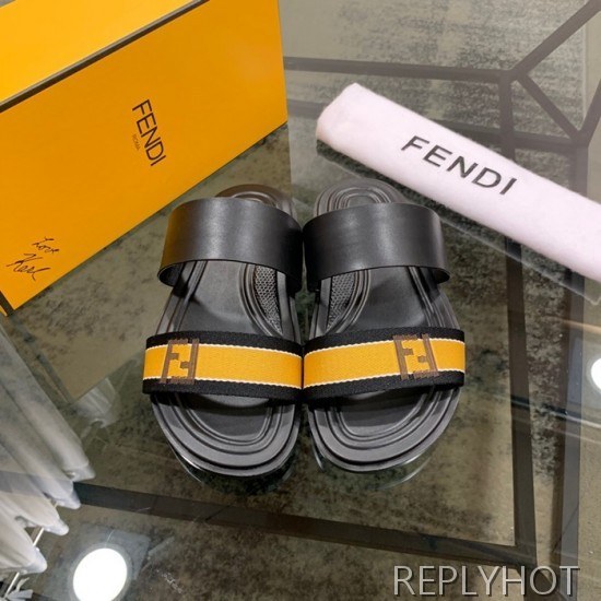 Fendi 2020 Mens Leather & Knit Slipper