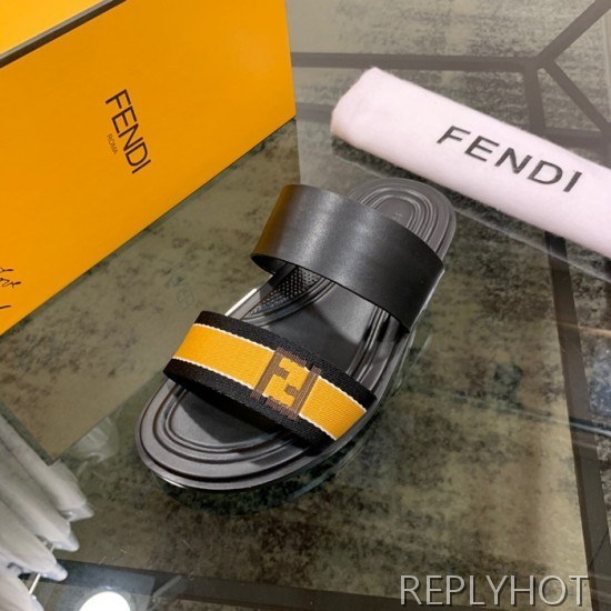 Fendi 2020 Mens Leather & Knit Slipper