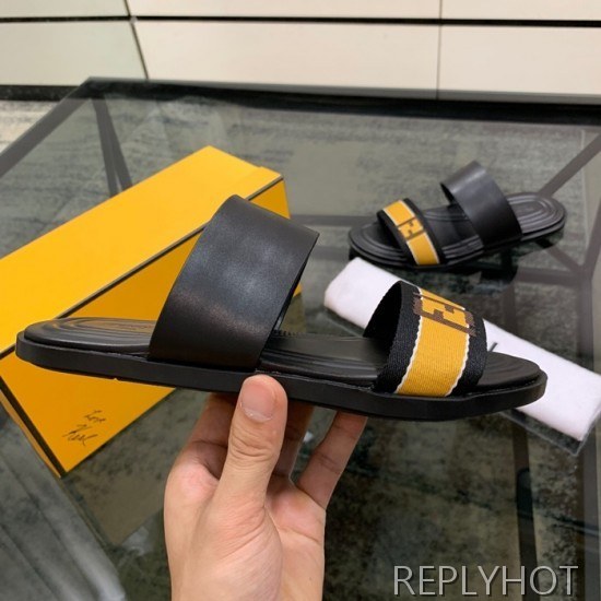 Fendi 2020 Mens Leather & Knit Slipper