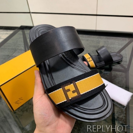 Fendi 2020 Mens Leather & Knit Slipper