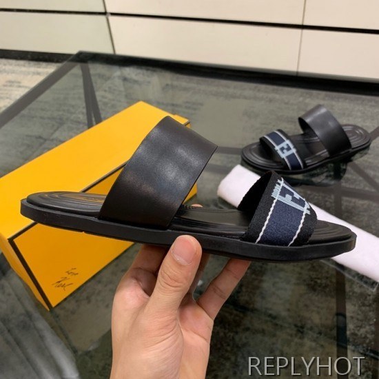 Fendi 2020 Mens Leather & Knit Slipper