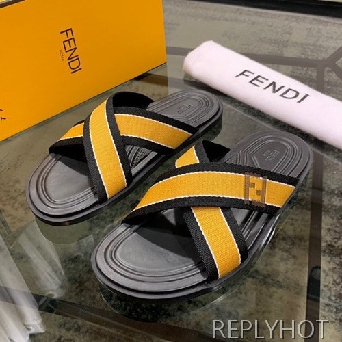 Fendi 2020 Mens Leather & Knit Slipper