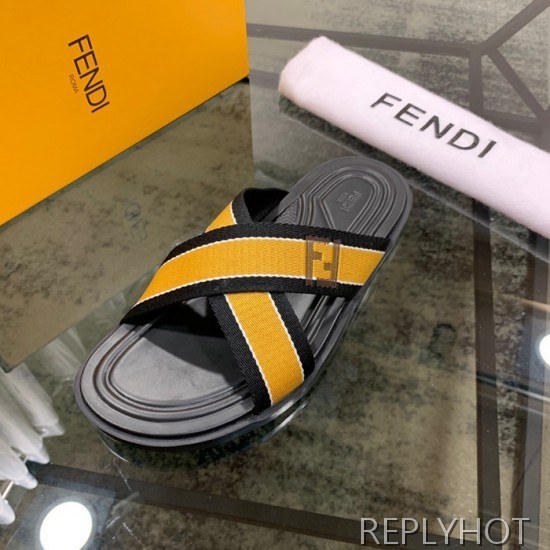 Fendi 2020 Mens Leather & Knit Slipper