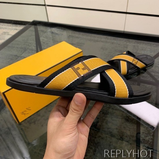 Fendi 2020 Mens Leather & Knit Slipper