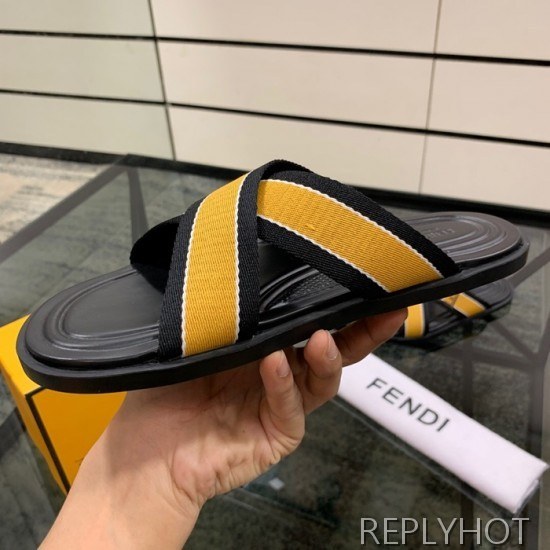 Fendi 2020 Mens Leather & Knit Slipper