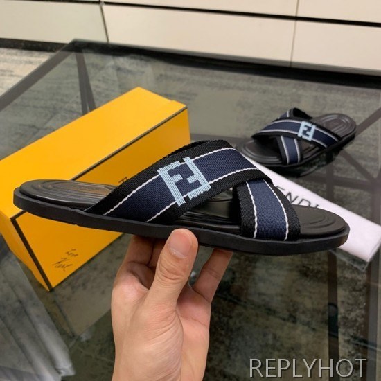 Fendi 2020 Mens Leather & Knit Slipper