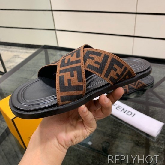 Fendi 2020 Mens Leather & Knit Slipper