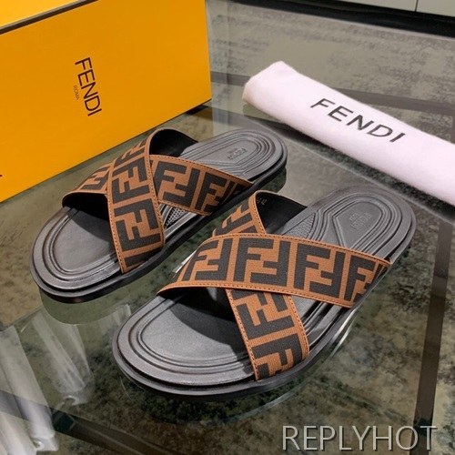 Fendi 2020 Mens Leather & Knit Slipper