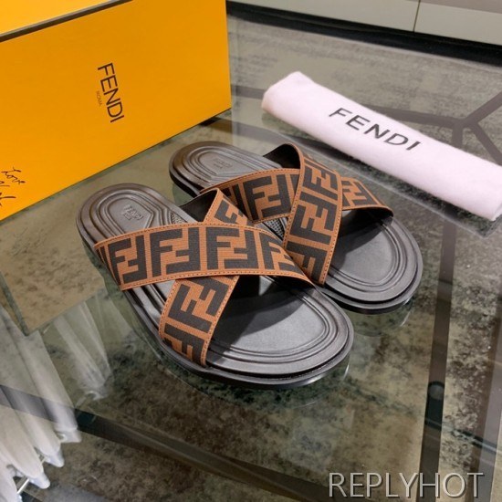 Fendi 2020 Mens Leather & Knit Slipper