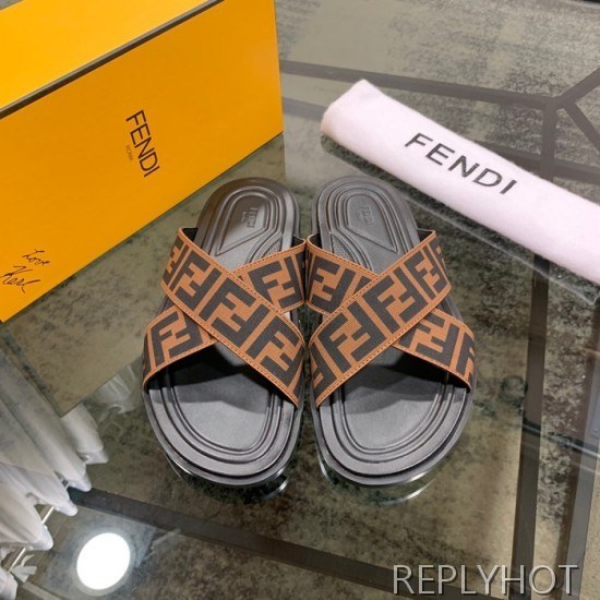 Fendi 2020 Mens Leather & Knit Slipper