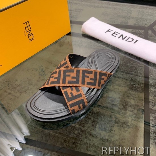 Fendi 2020 Mens Leather & Knit Slipper