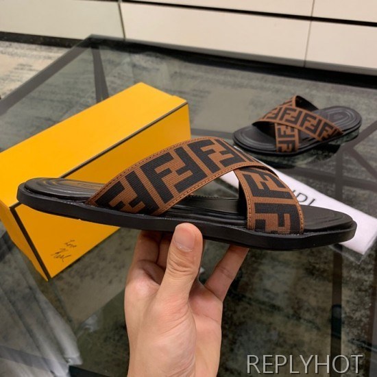 Fendi 2020 Mens Leather & Knit Slipper