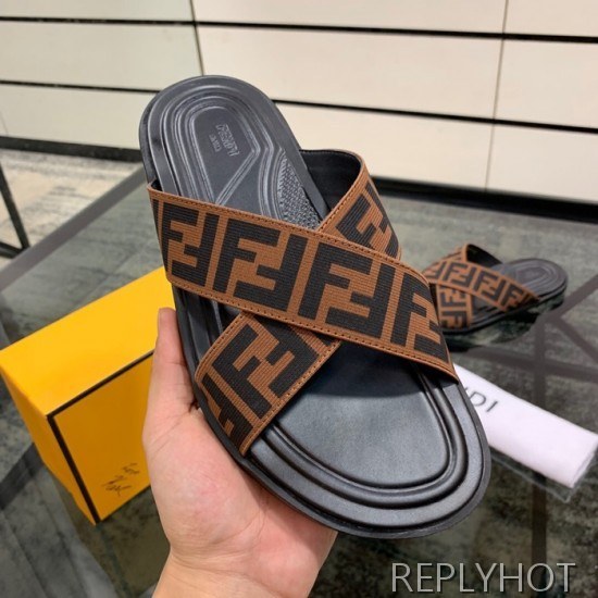 Fendi 2020 Mens Leather & Knit Slipper