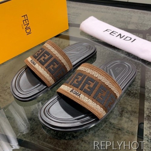 Fendi 2020 Mens Leather & Knit Slipper