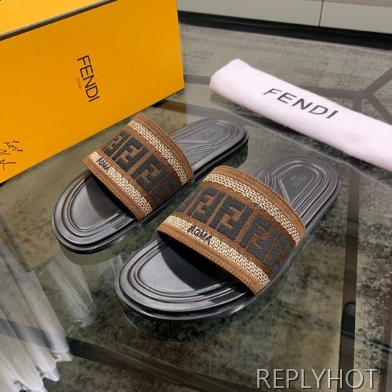 Fendi 2020 Mens Leather & Knit Slipper