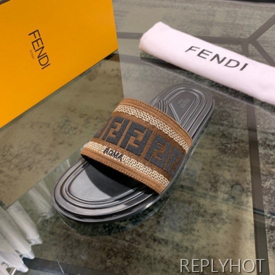 Fendi 2020 Mens Leather & Knit Slipper