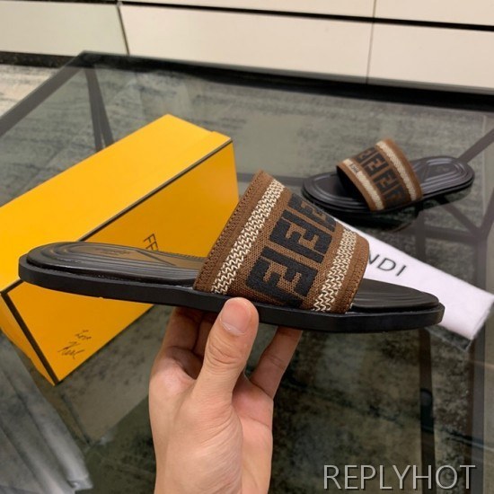 Fendi 2020 Mens Leather & Knit Slipper