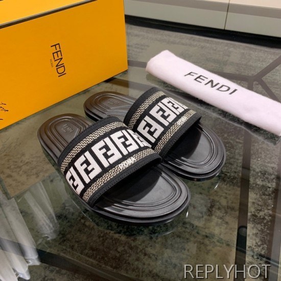 Fendi 2020 Mens Leather & Knit Slipper