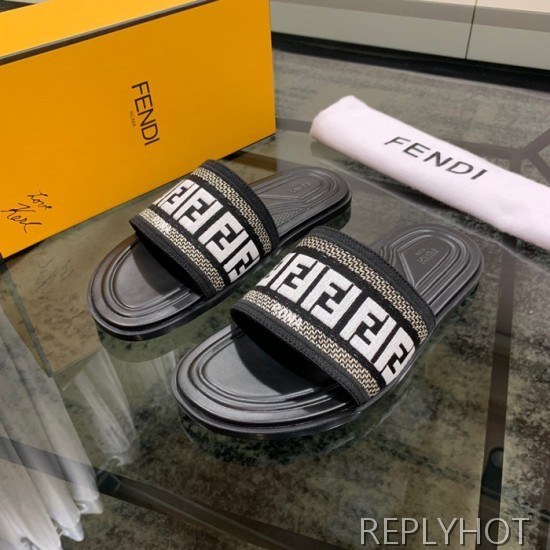 Fendi 2020 Mens Leather & Knit Slipper