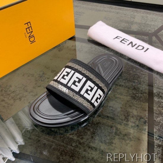 Fendi 2020 Mens Leather & Knit Slipper