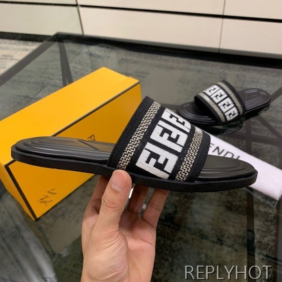 Fendi 2020 Mens Leather & Knit Slipper