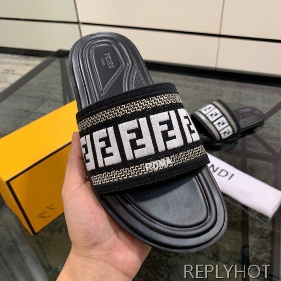 Fendi 2020 Mens Leather & Knit Slipper
