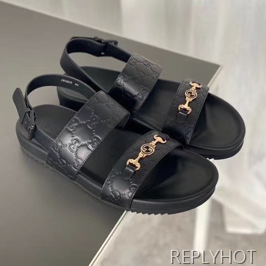 구찌 2020 GG시마 엠보로고 버클 스트랩 샌들