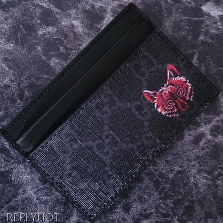 구찌 GG수프림 울프 프린트 카드지갑 블랙