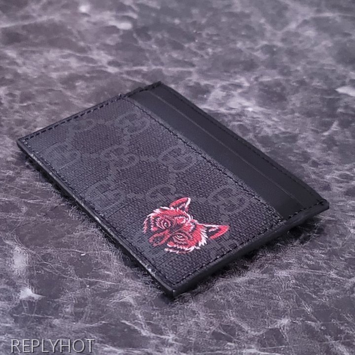 구찌 GG수프림 울프 프린트 카드지갑 블랙