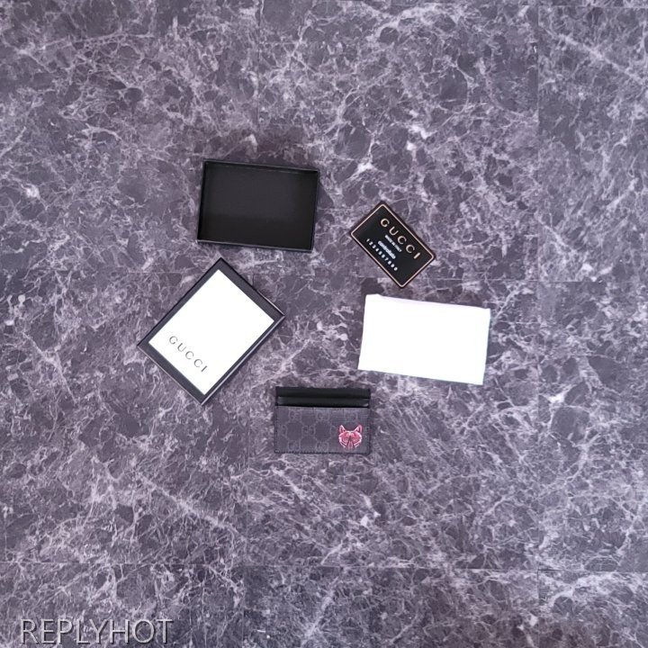 구찌 GG수프림 울프 프린트 카드지갑 블랙