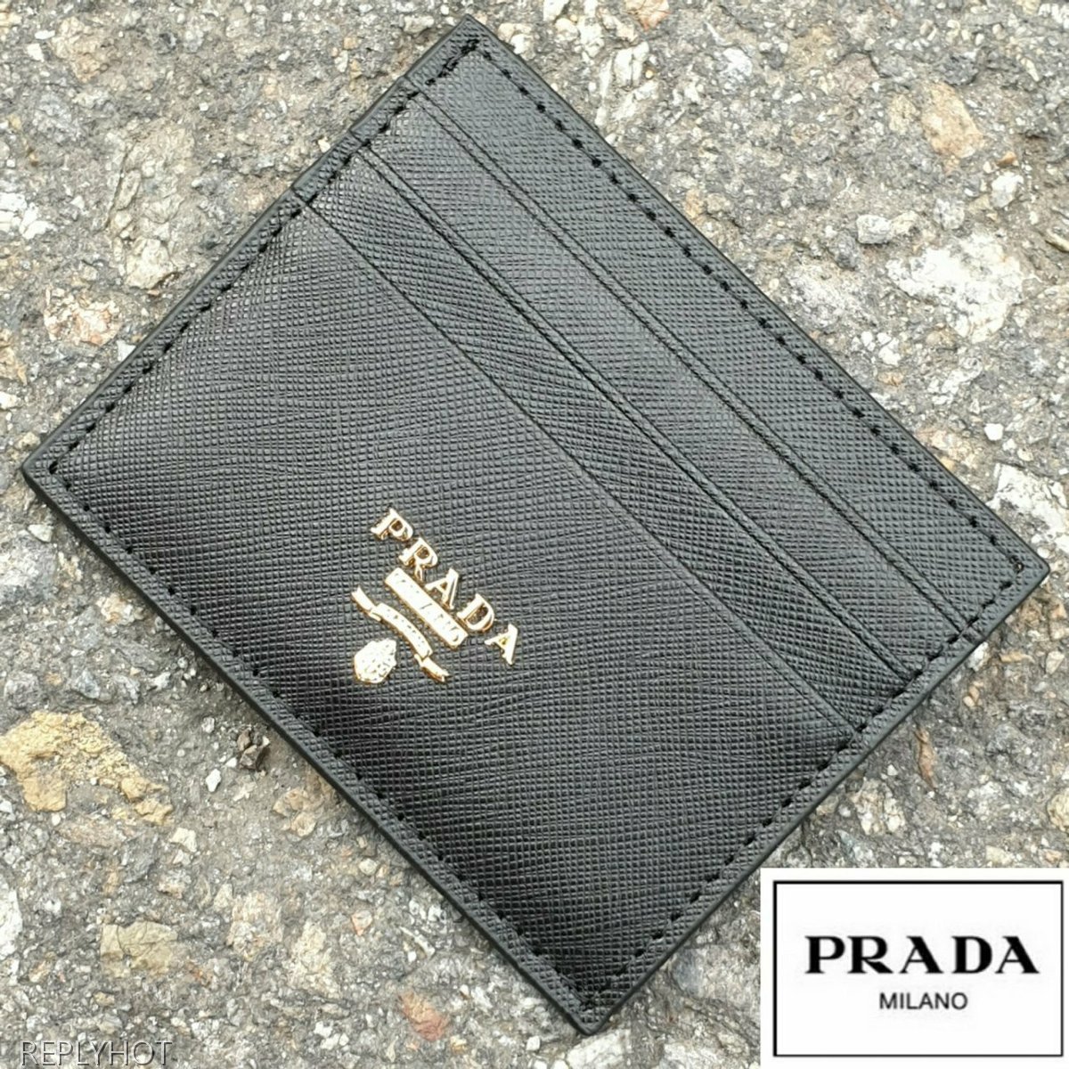 프라다 사피아노  골드로고 카드지갑