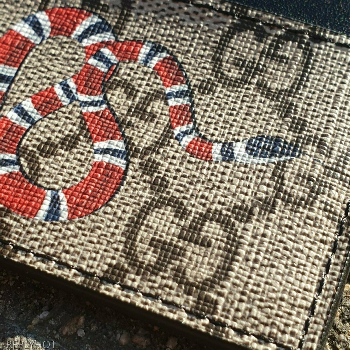 GG수프림 스네이크 프린트 카드지갑 브라운