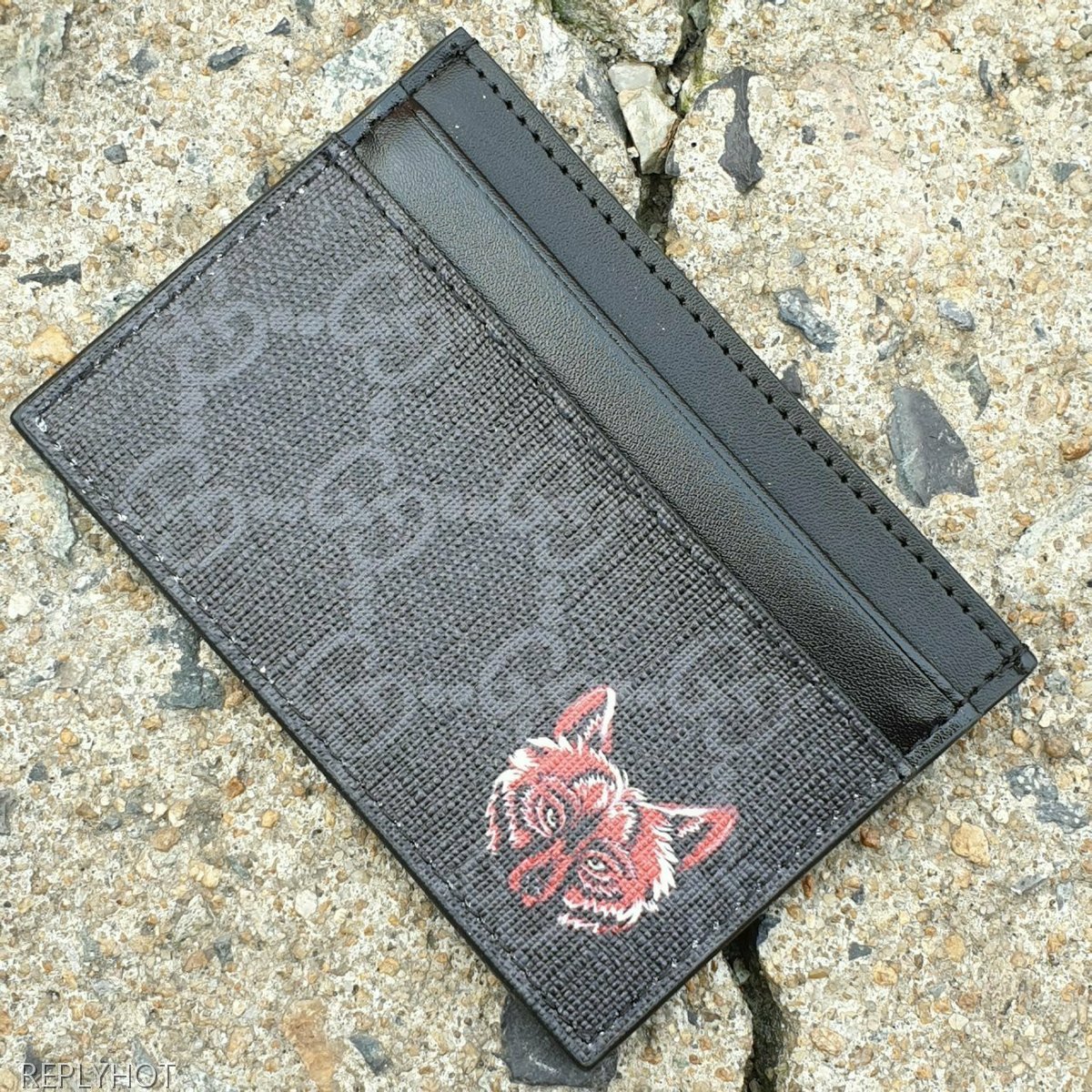 구찌 GG수프림 울프 프린트 카드지갑 블랙