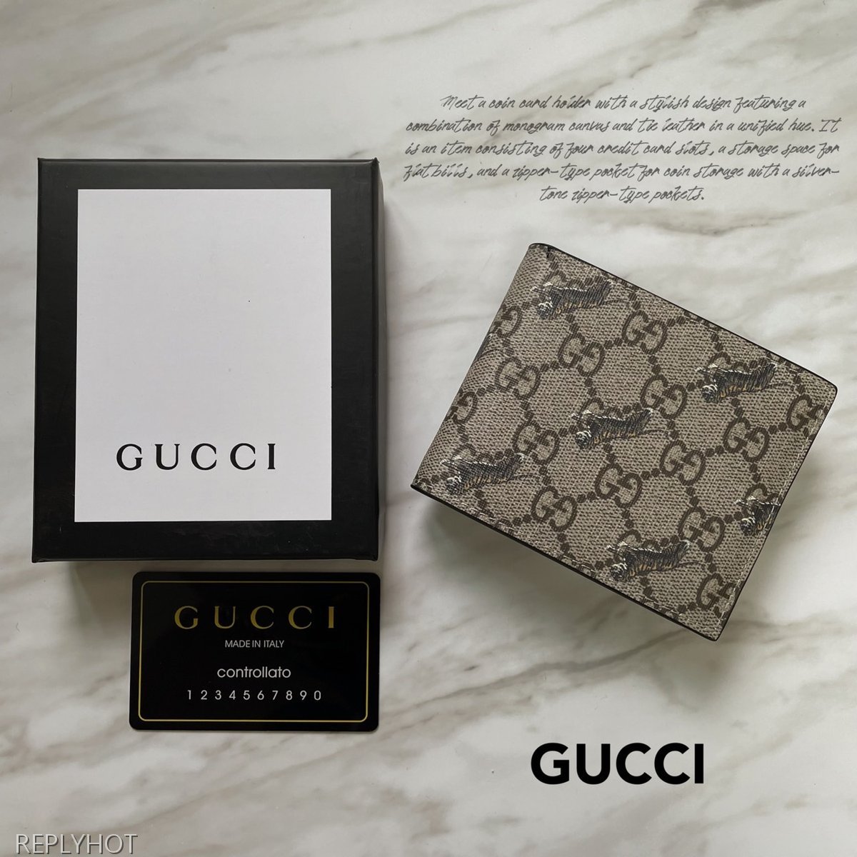 구찌 GG로고 타이거 프린팅 반 지갑