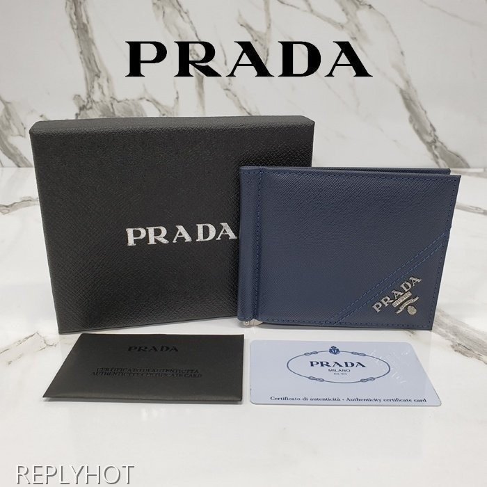 프라다 사피아노 스틸로고 머니클립 지갑