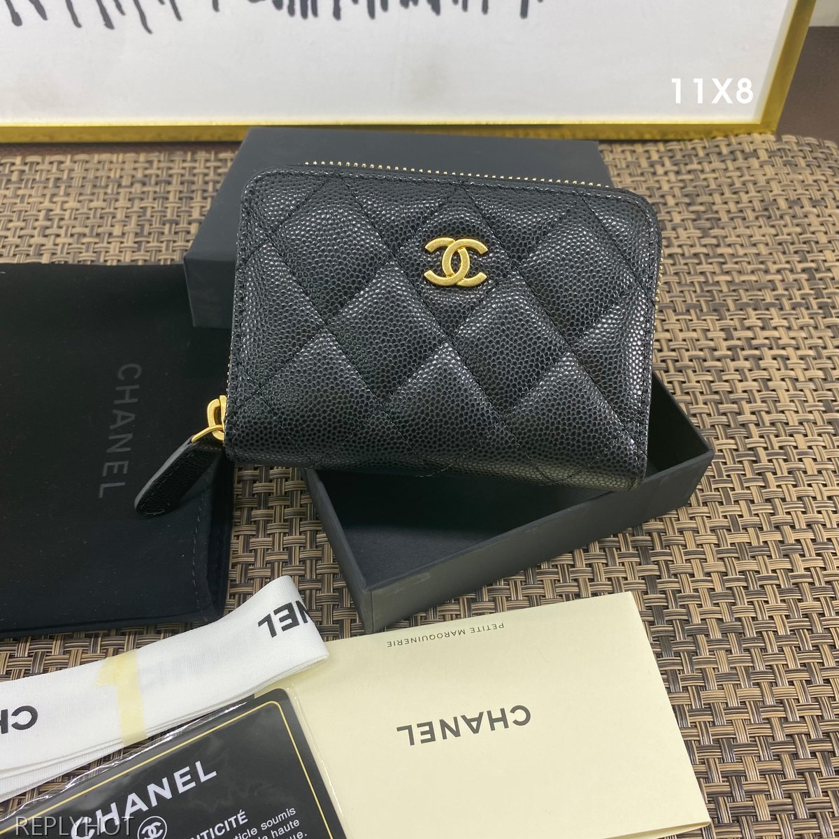 샤넬 캐비어 지갑 블랙 금장 A84511